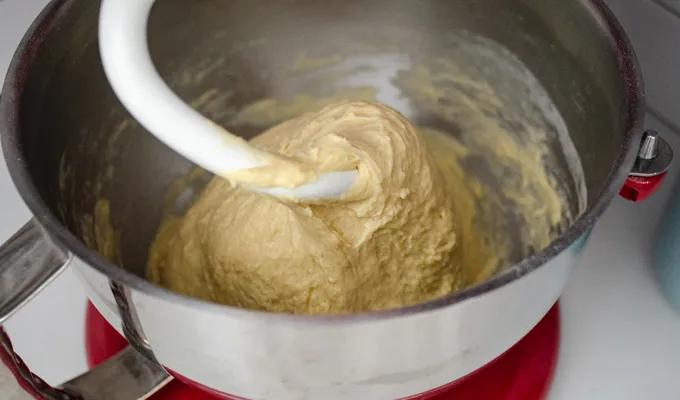 After 5 minutes of kneading.' title='Sourdough Brioche