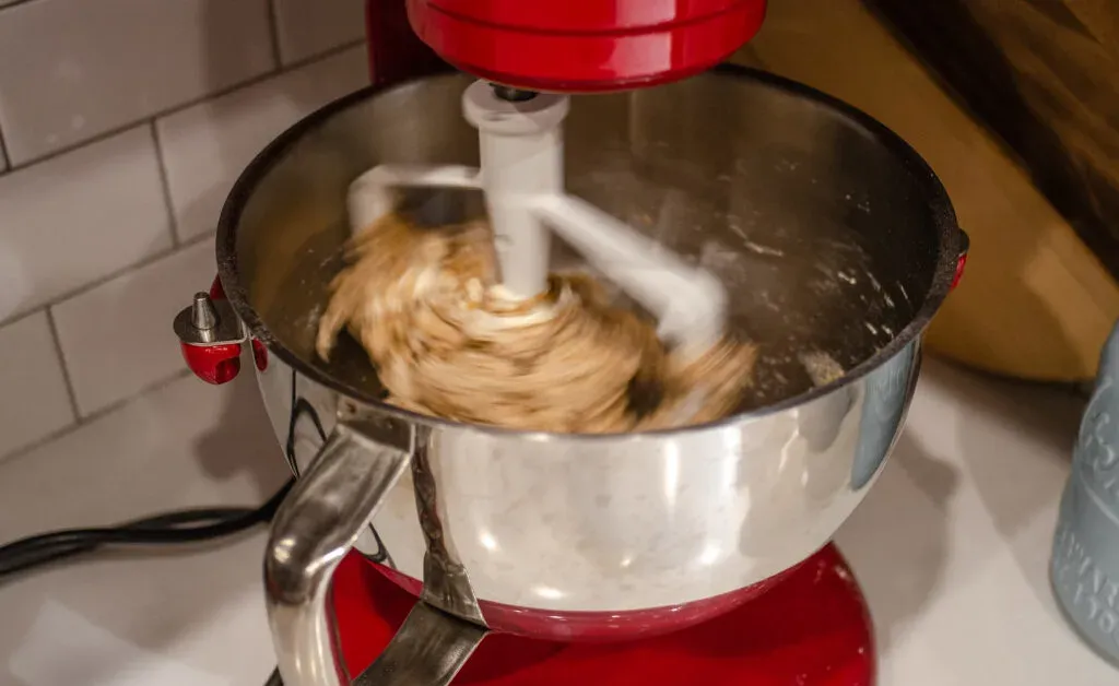 Mixing the dough for the healthy whole wheat bread. ' title='Healthy Whole Wheat Sourdough Sandwich Bread