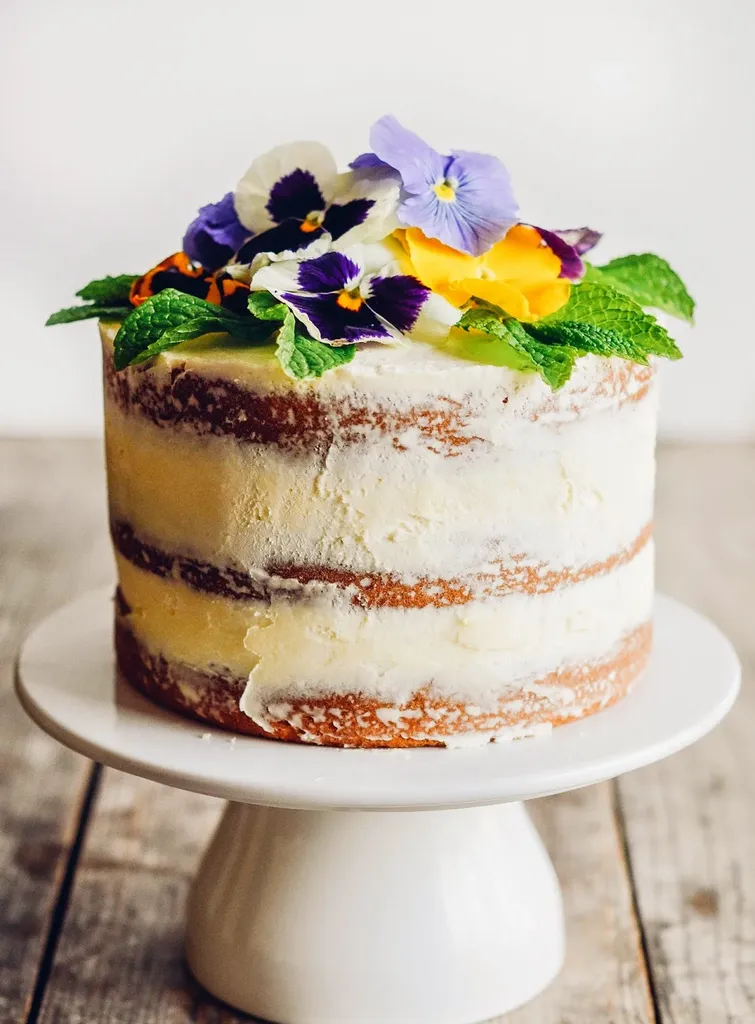 Triple Lemon Naked Layer Cake with Edible Flowers