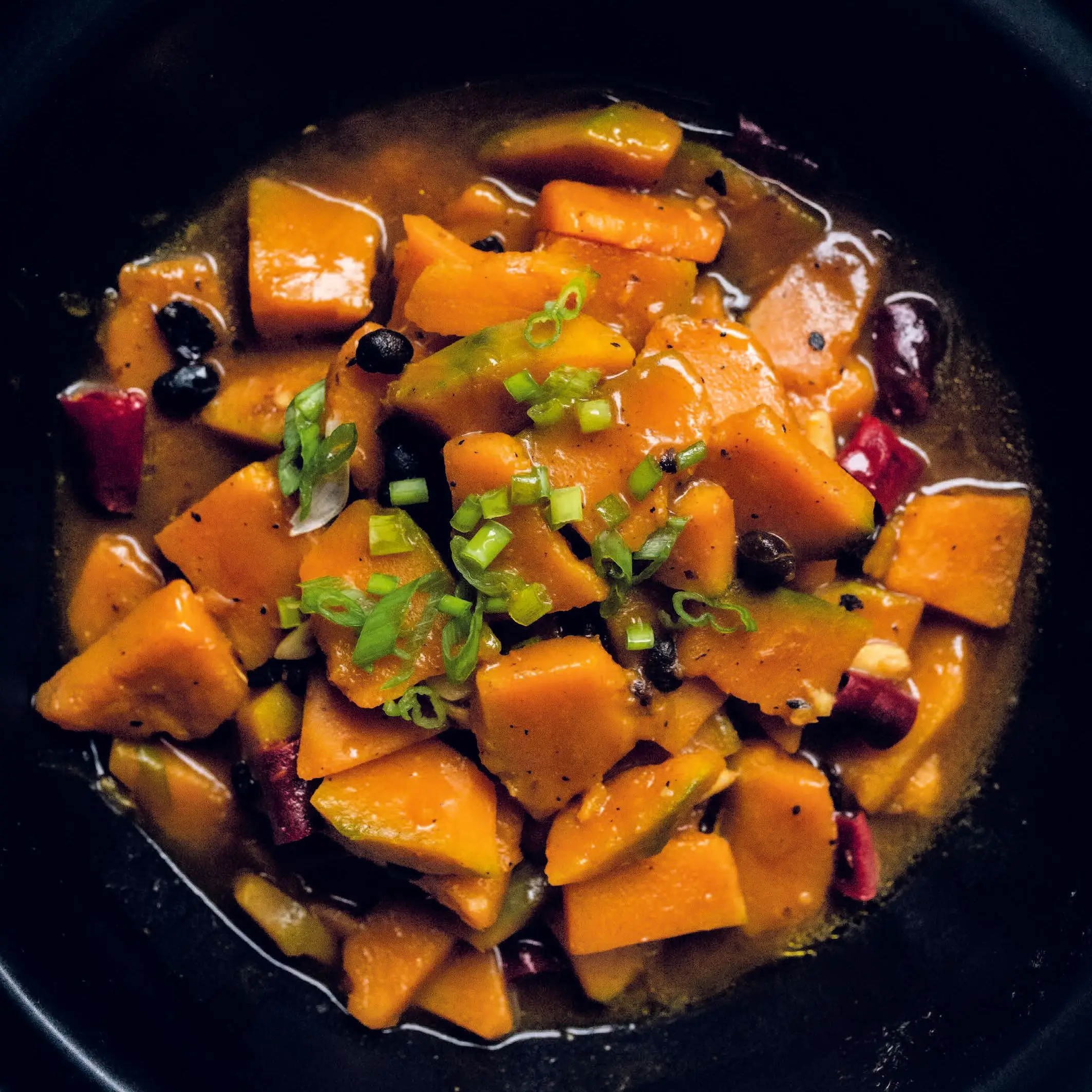 Abóbora de inverno refogada com feijão preto fermentado