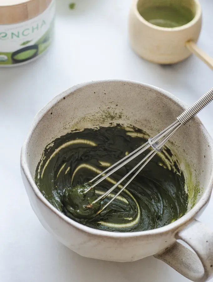 Whisking it together into a paste.' title='Matcha Cocoa