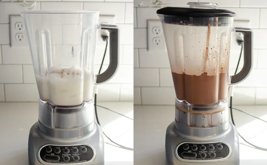 Before and after blending the double chocolate chip Frappuccino.' title='Double Chocolate Chip Frappuccino Recipe 