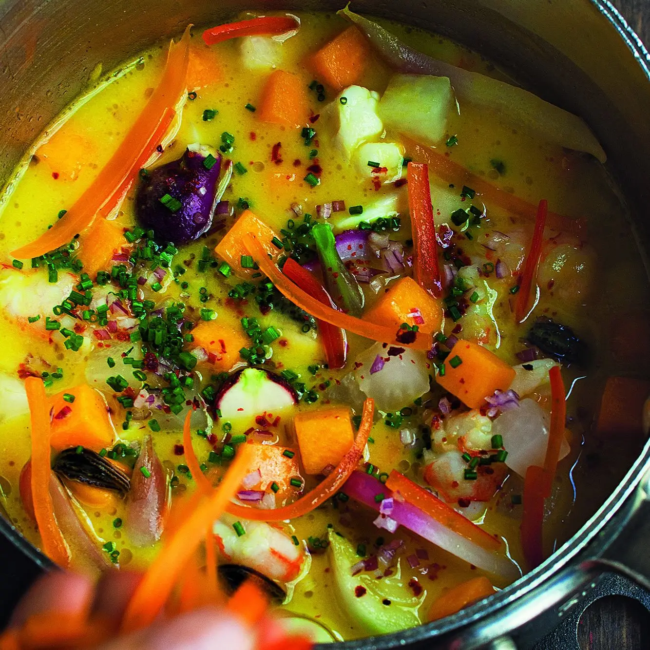 Casaco de frutos do mar com abóbora