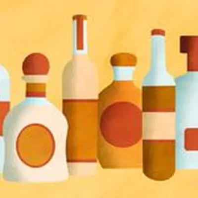 Illustrations of six tequila bottles, including blanco, joven, reposado, anejo, extra anejo, and cristalino