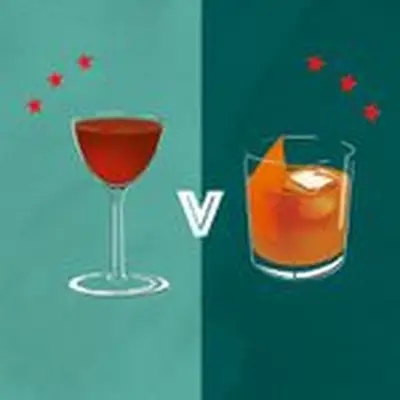 Manhattan vs Old Fashioned cocktail illustration