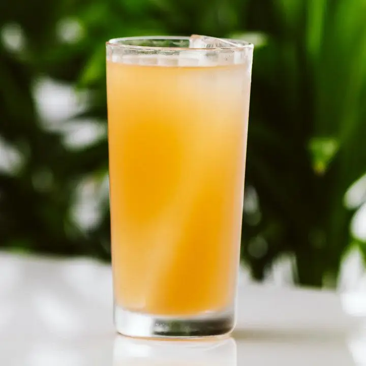 1928 Sea Breeze cocktail on white surface with green background