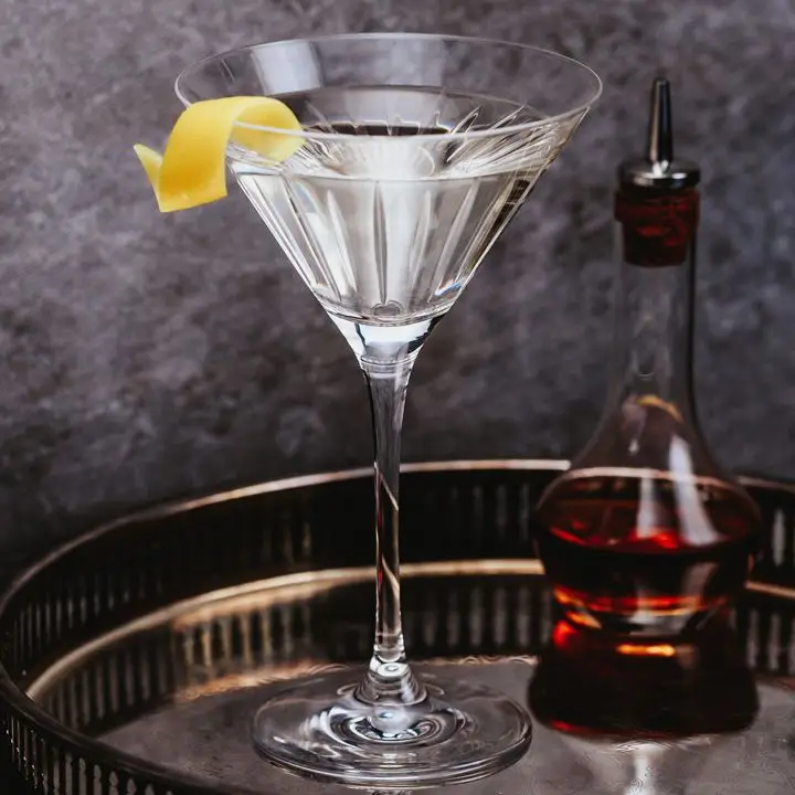 Dry Martini garnished with lemon twist