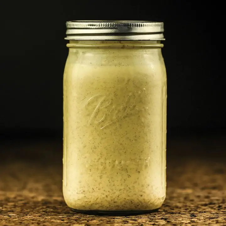 hot buttered rum batter in a sealed mason jar
