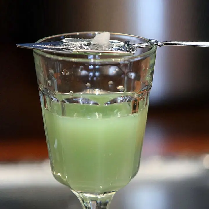 absinthe drip with sugar cube and slotted spoon