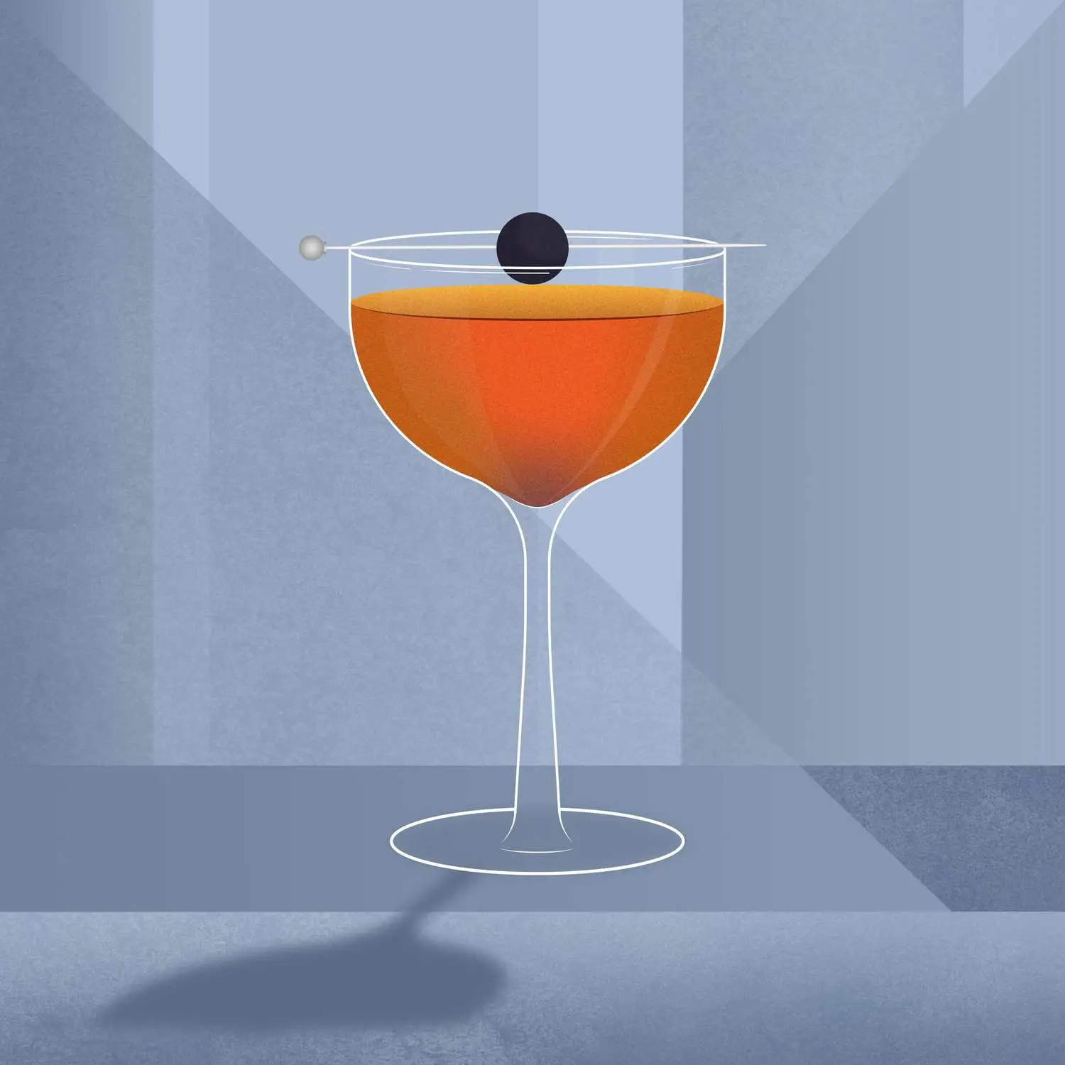 Manhattan cocktail illustration against a grey background.