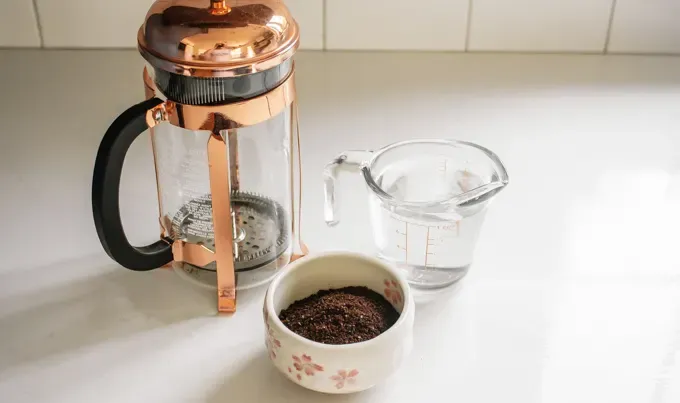 Ingredients needed to make French press cold brew at home.' title='Sweet Cream Cold Foam Recipe