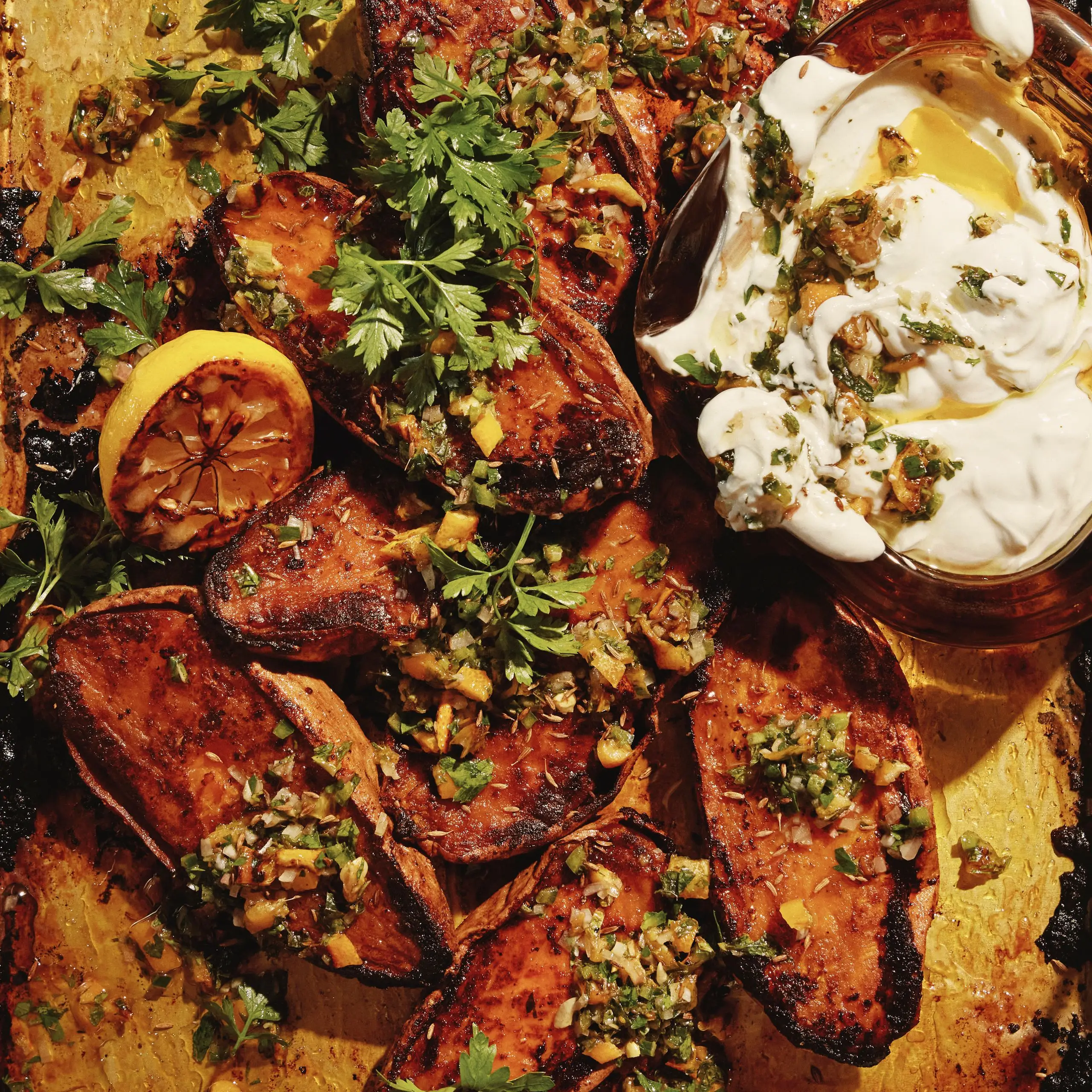 Batata -doce do Havaj com sabão de limão assado e iogurte