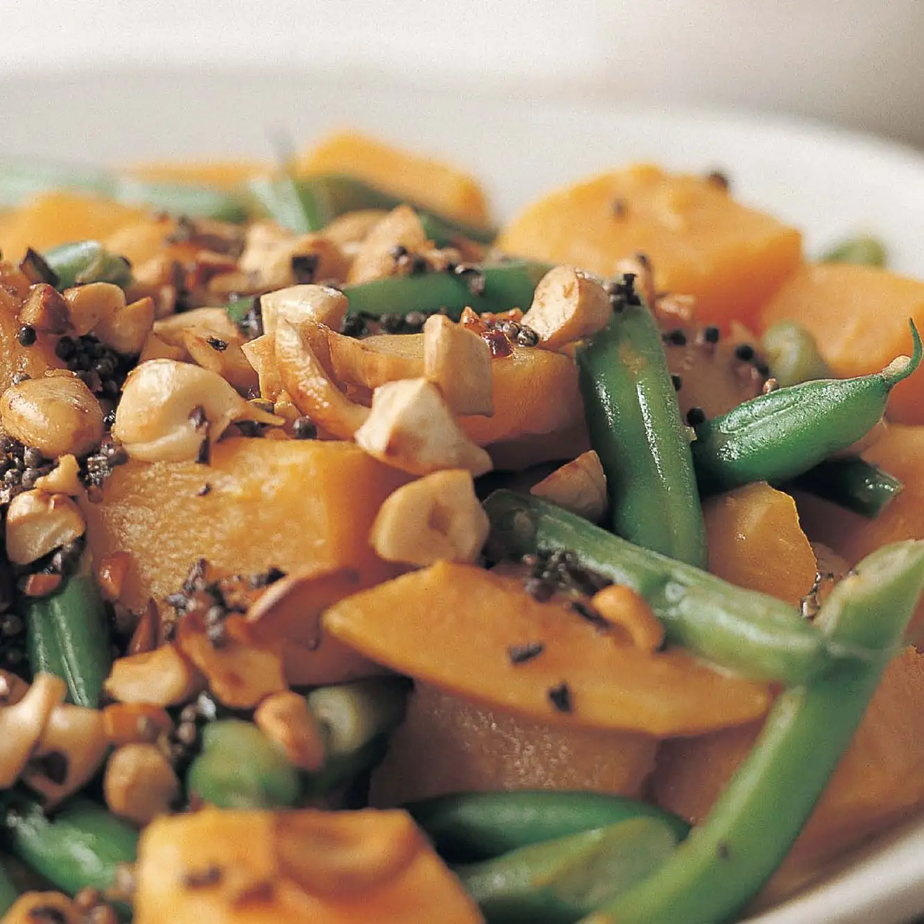 Butternut Squash e feijão verde em um curry de leite de coco