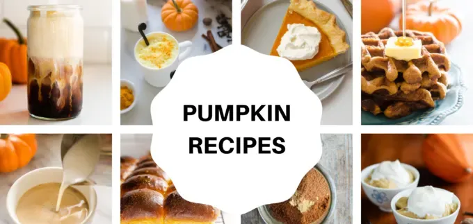 A collage of photos of pumpkin recipes.' title='Easy Baked Pumpkin Custard with Nutmeg Whipped Cream