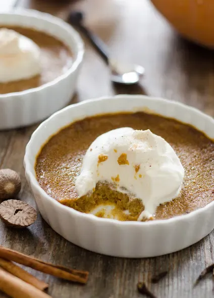 Easy Baked Pumpkin Custard with Nutmeg Whipped Cream