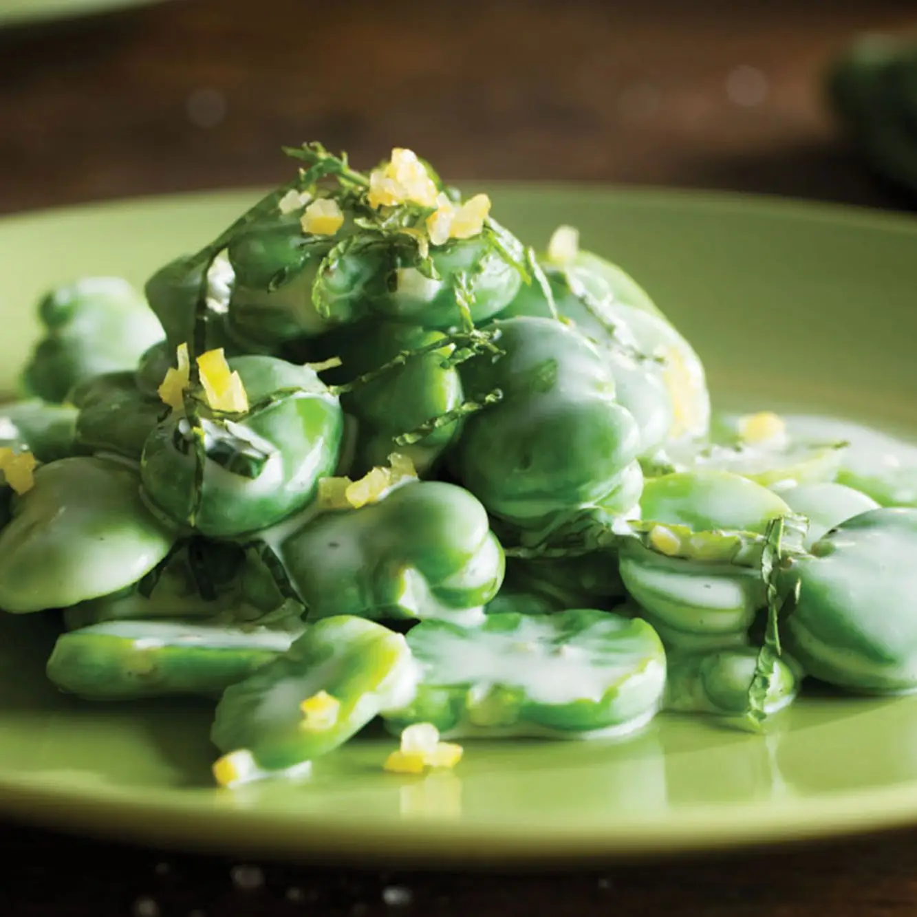 Haricots avec crème fraîche et menthe
