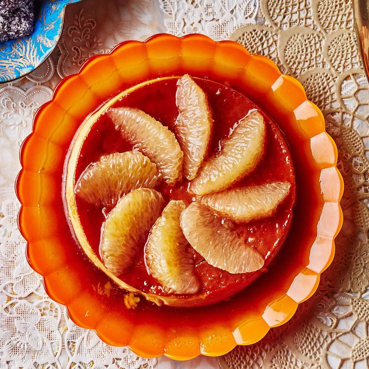 Flan de leche com toranja