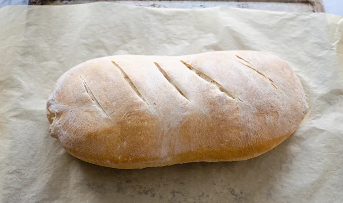 The baked loaf of bread.' title='Soft Sourdough French Bread Without Yeast!