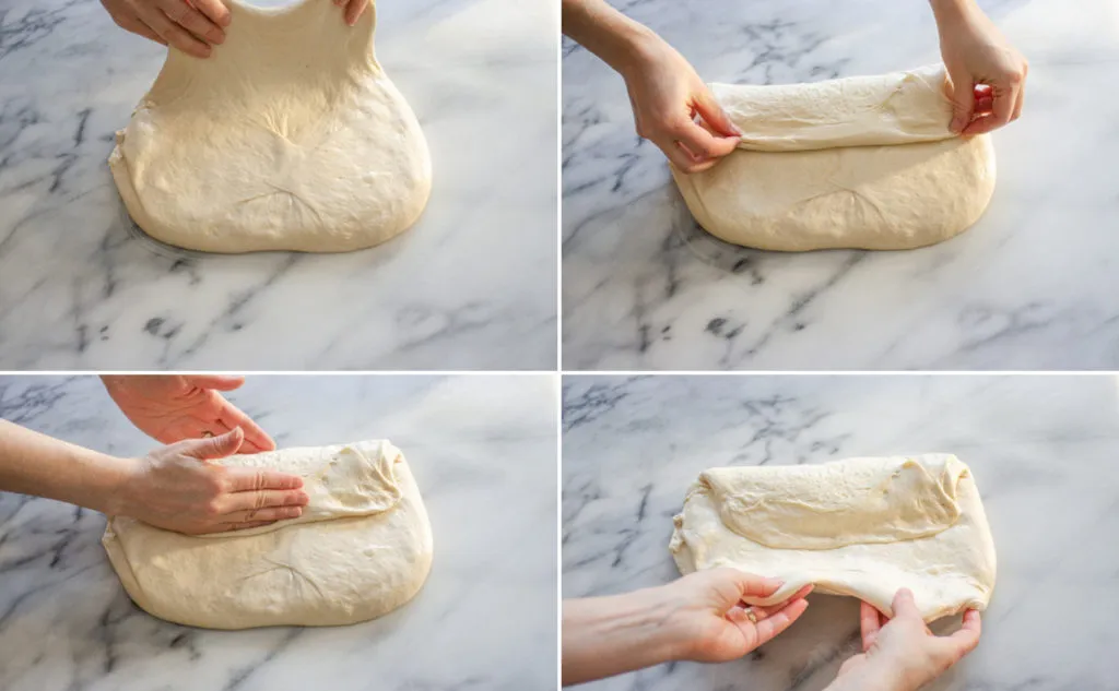First steps for forming a sourdough french bread loaf.' title='Soft Sourdough French Bread Without Yeast!