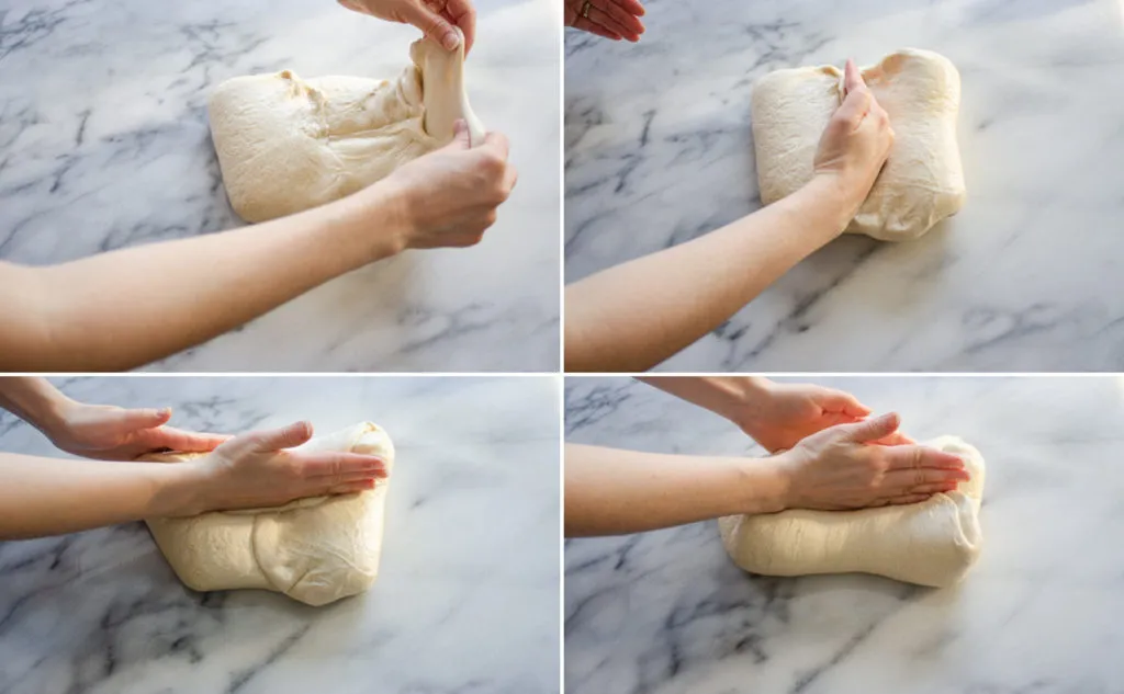 First step in forming a sourdough French bread loaf.' title='Soft Sourdough French Bread Without Yeast!