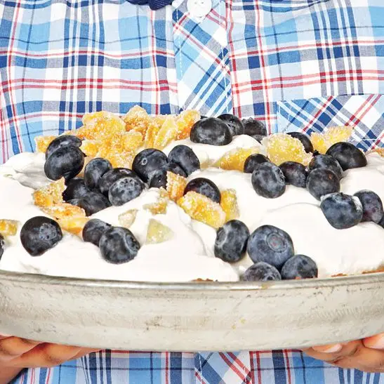 Torta de sorvete de pêssego-azu-blueberry