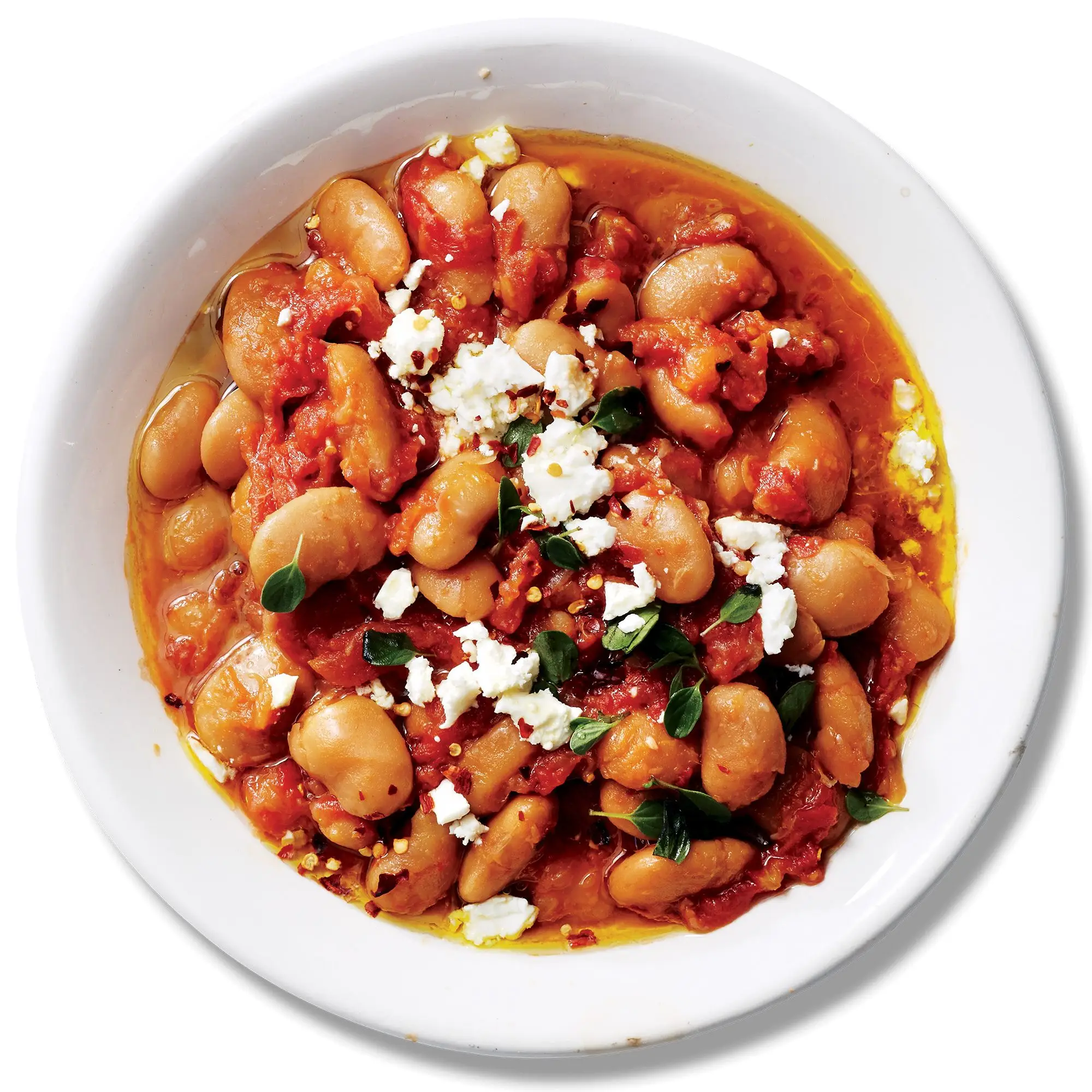 Feijão gigante de monte de pressão em molho de tomate