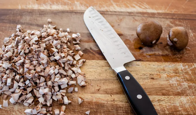 Chipping mushrooms finely.' title='Gluten Free Cheesy Potatoes