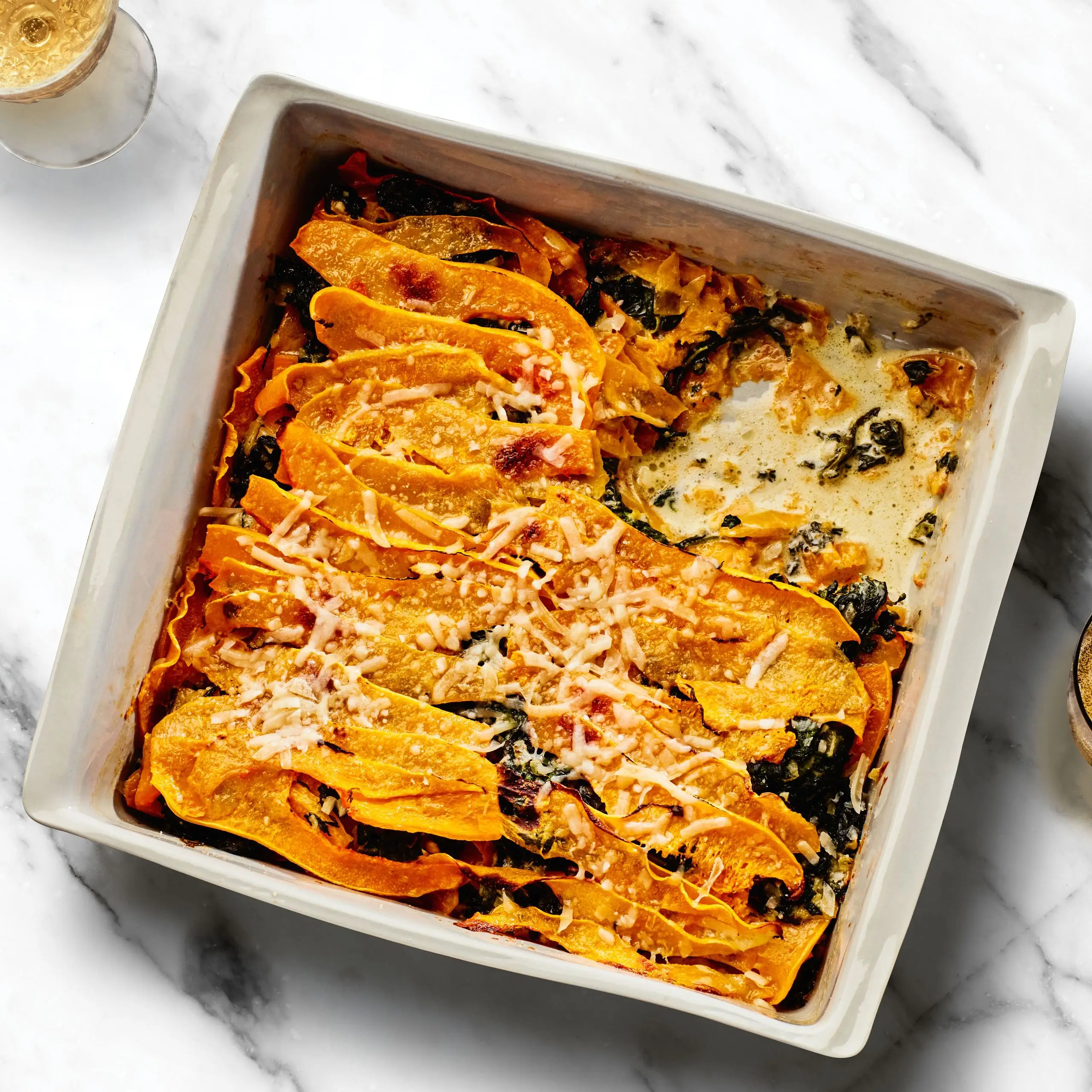 Butternut Squash e gratinado de cremoso-spinach