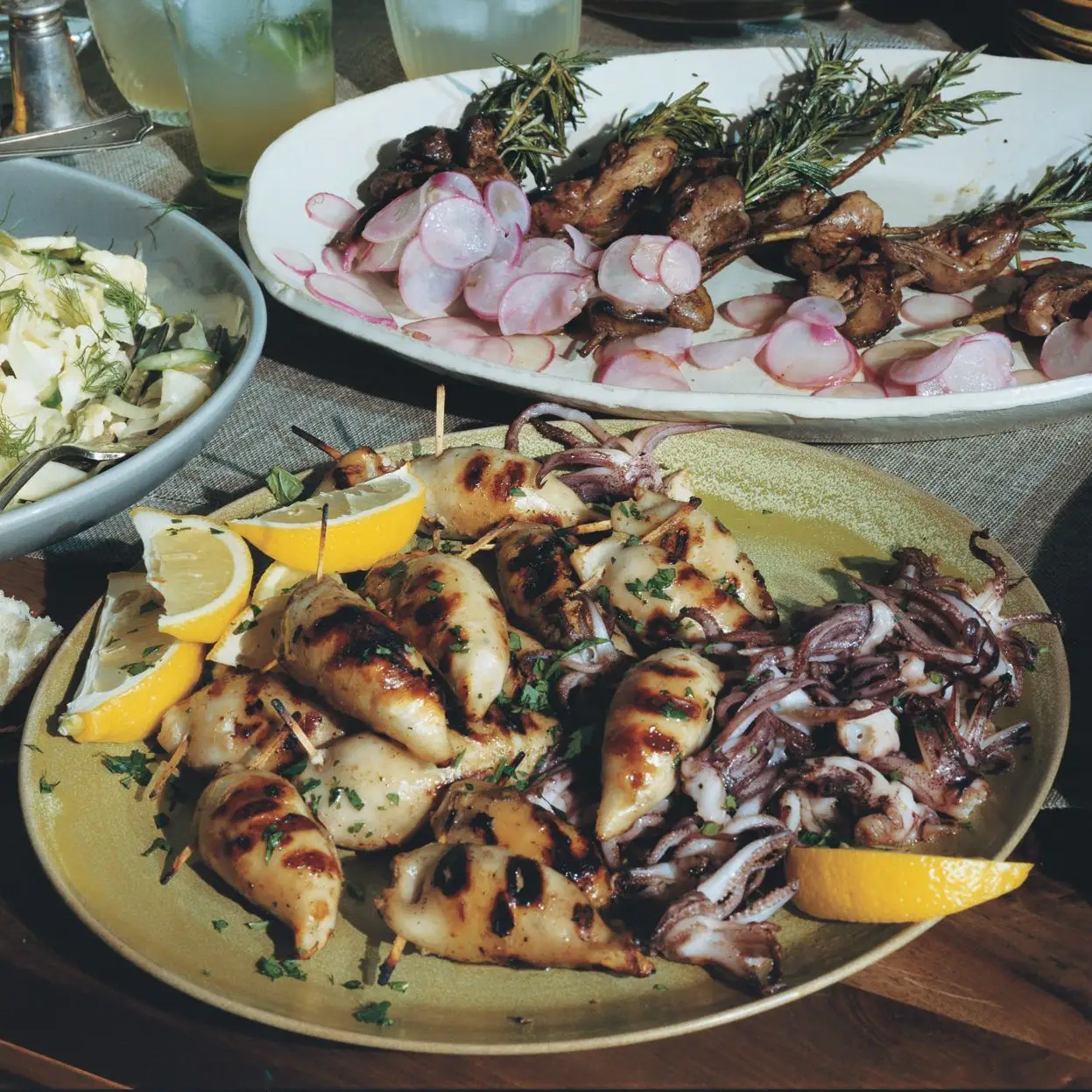 Calamari grelhado com salsicha