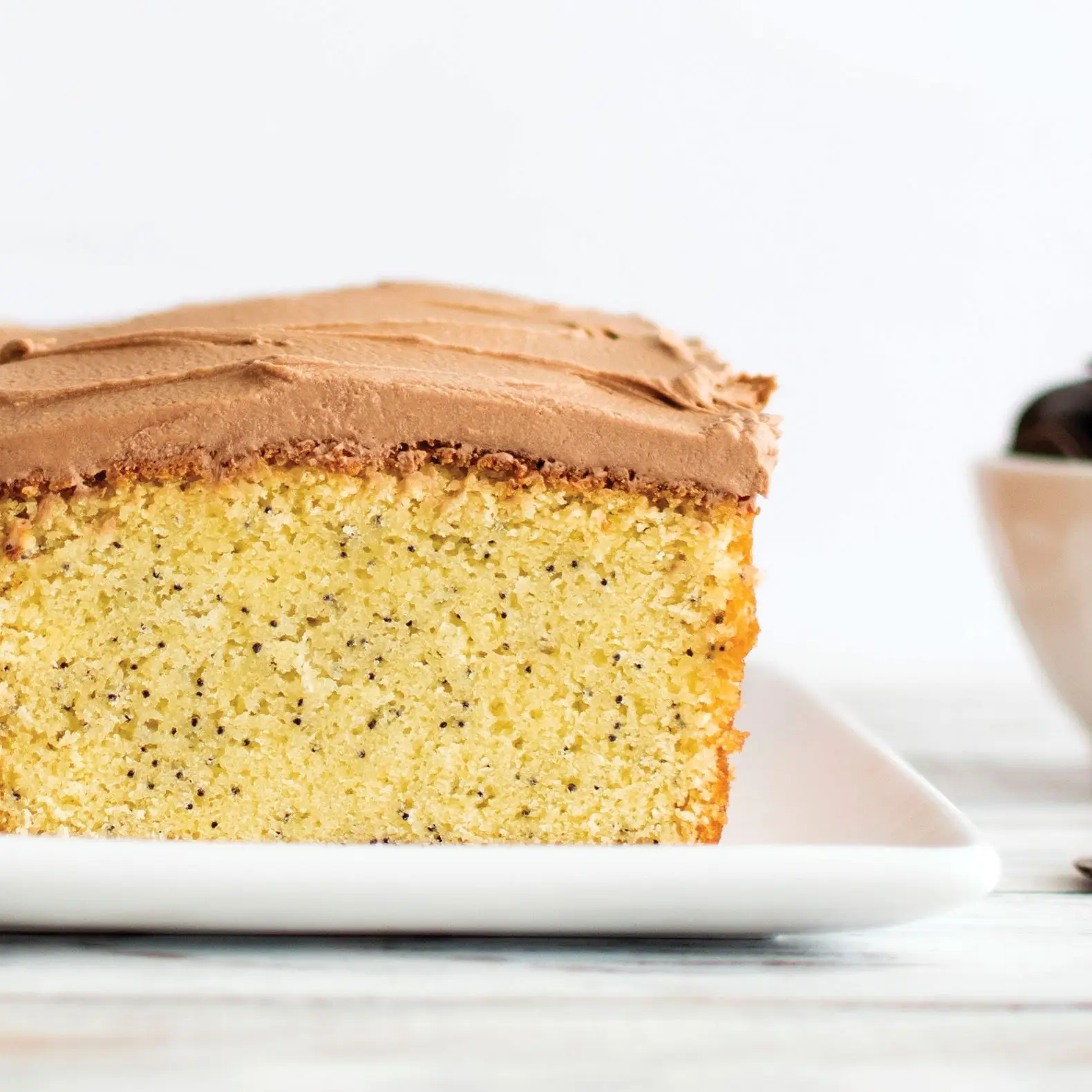 Bolo de libra de semente de altitude de alta altitude com cobertura de chocolate chicoteada