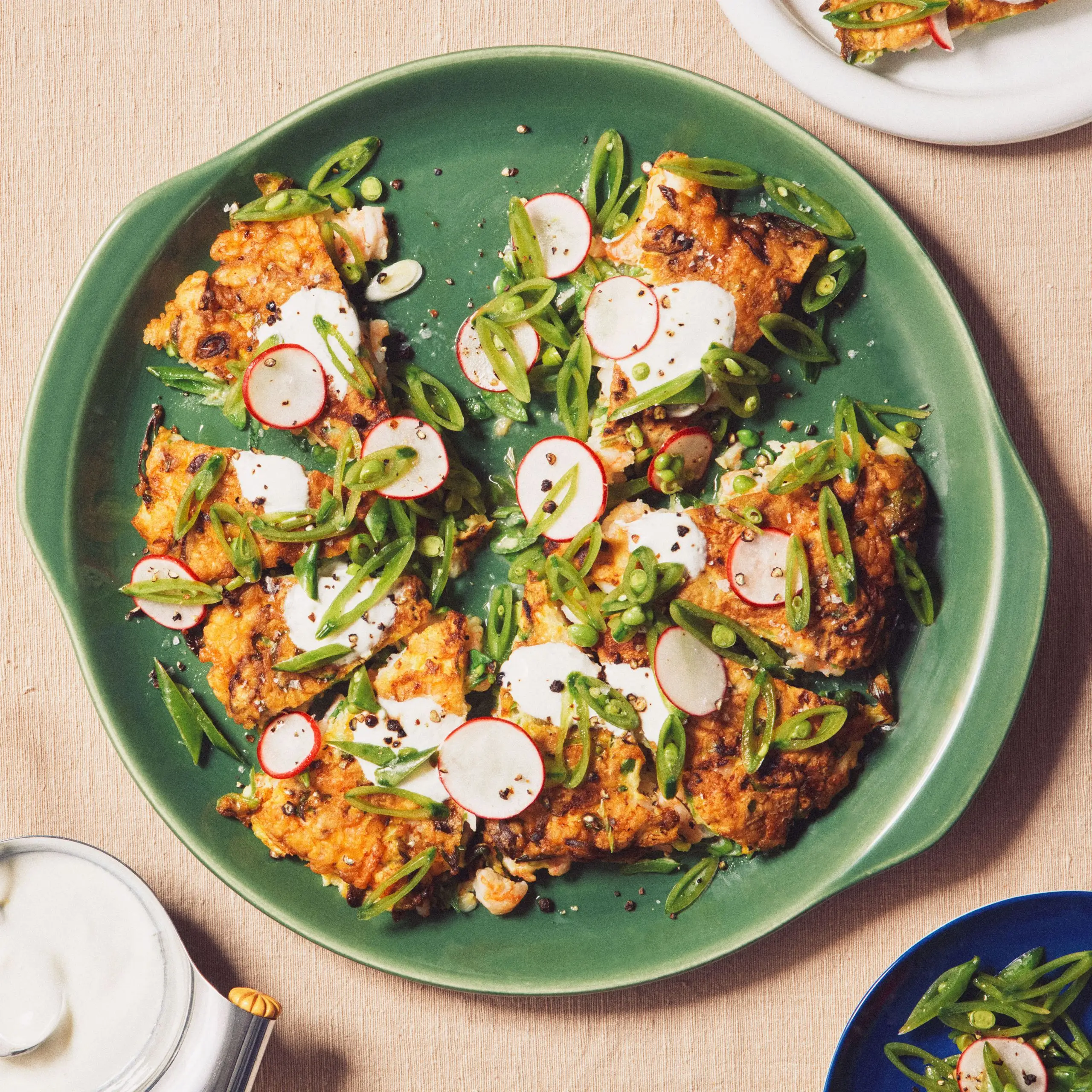 Camarão e panqueca de ervilha