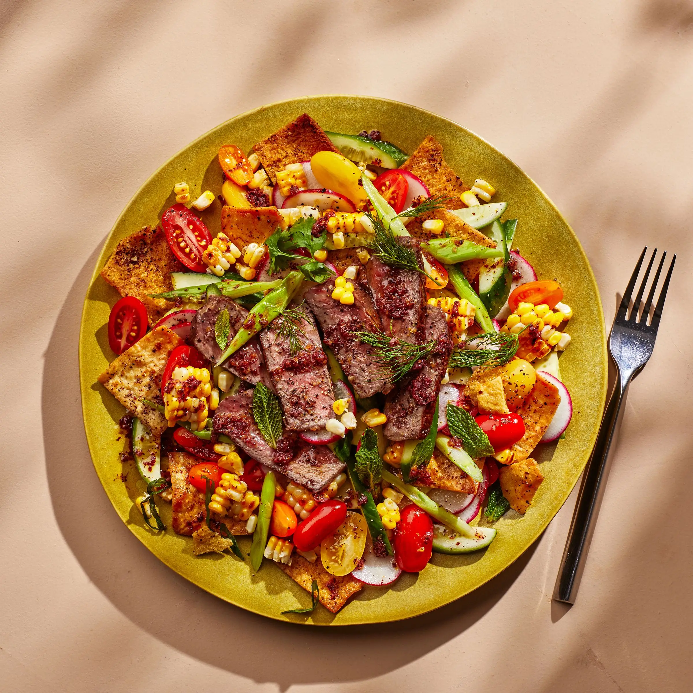 Milho e bife grelhado