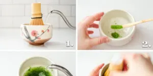 A photo collage showing the steps to preparing matcha.' title='BEST Organic Matcha Powder Review