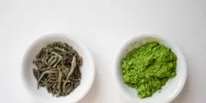 Green tea and matcha side by side to show the difference. ' title='BEST Organic Matcha Powder Review