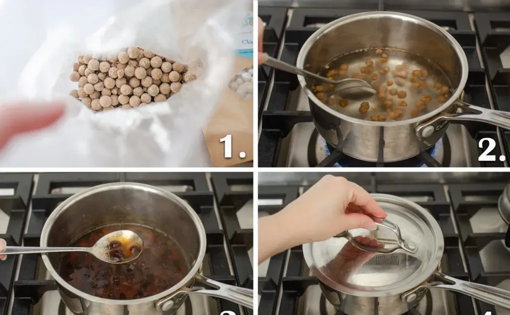 Cooking the boba for the matcha milk tea step by step.' title='How to Make Matcha Milk Tea with Boba