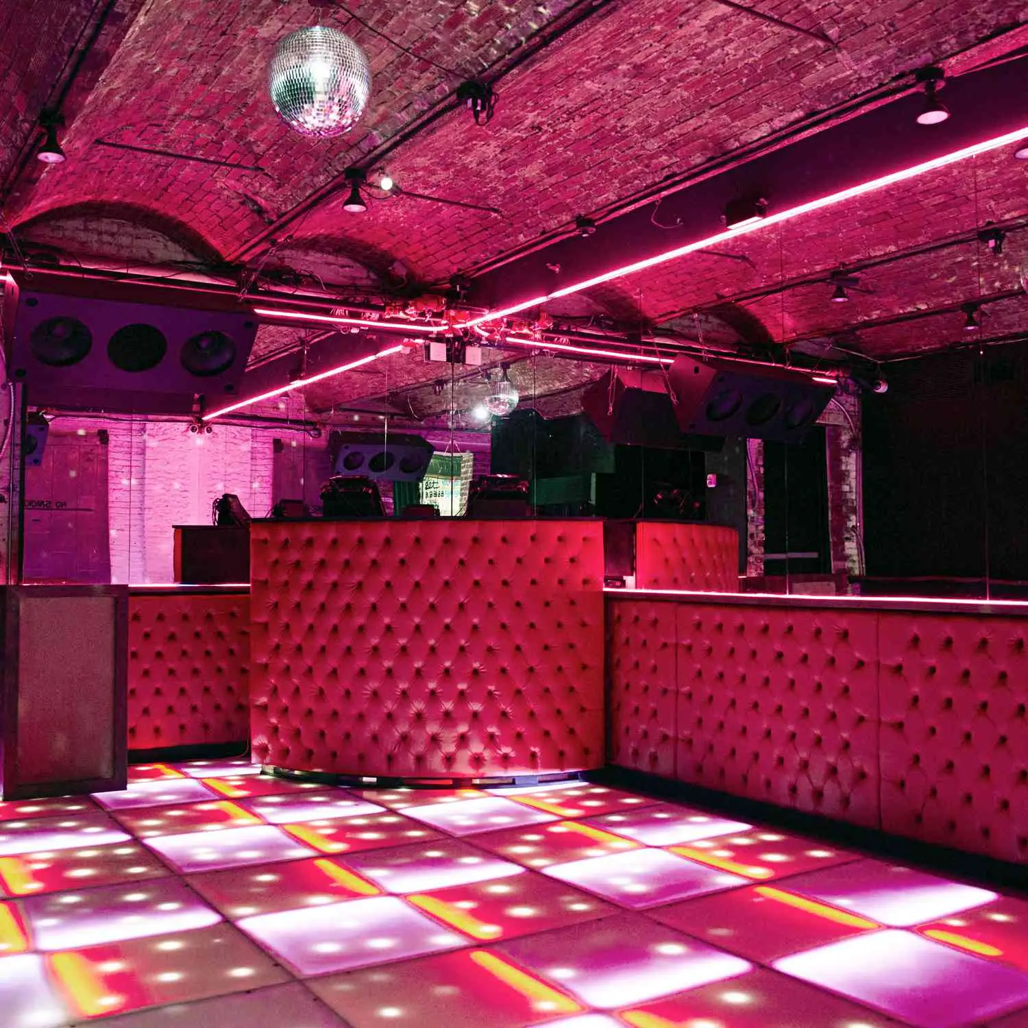 Interior of lit dancefloor at Ciao Ciao in Brooklyn