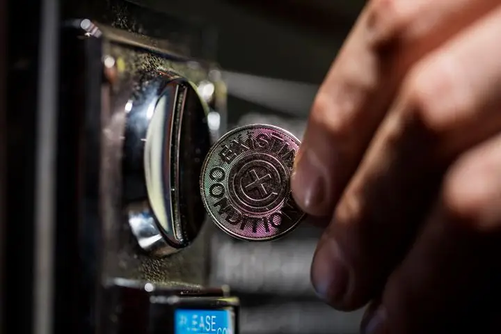Vintage soda machine from the 1960s that was retrofitted to carry prebatched cocktails at the now-shuttered Existing Conditions in New York City