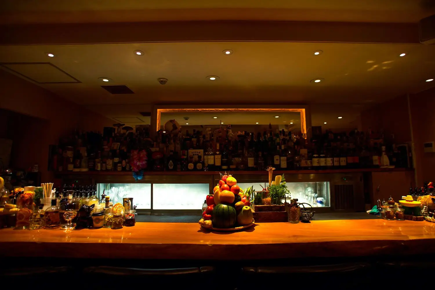 Interior of Bar Orchard Ginza with fruit and tools on bar