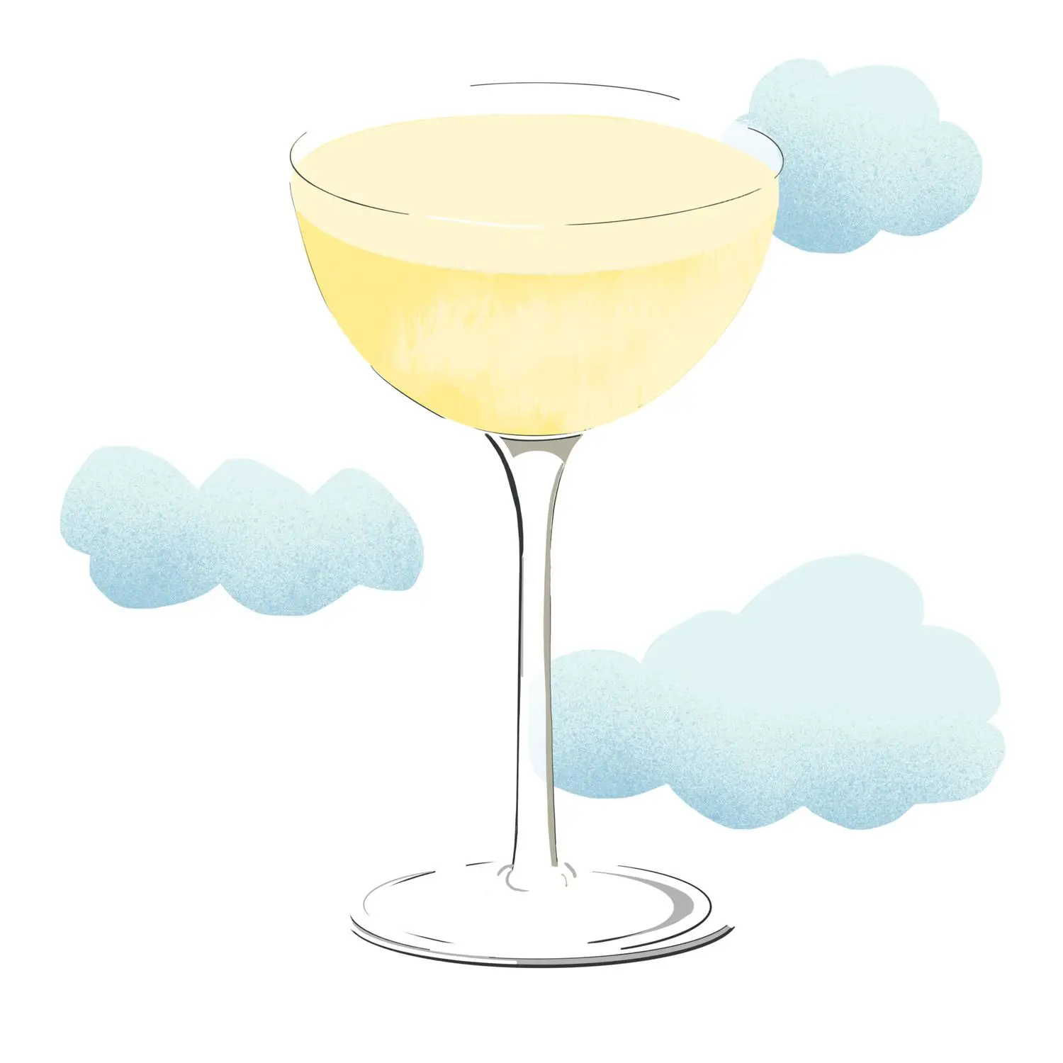 Illustration of non-alcoholic cocktail in a couple glass floating in the clouds