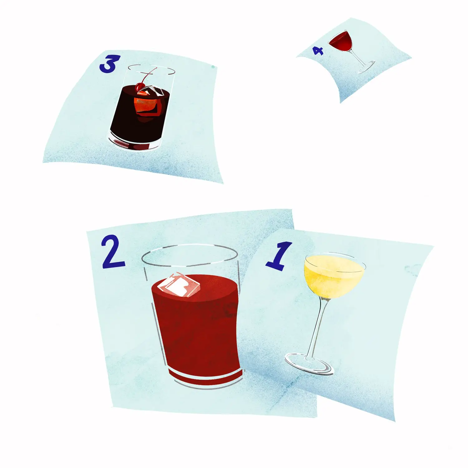 Illustration of calendar pages with non-alcoholic cocktails on each