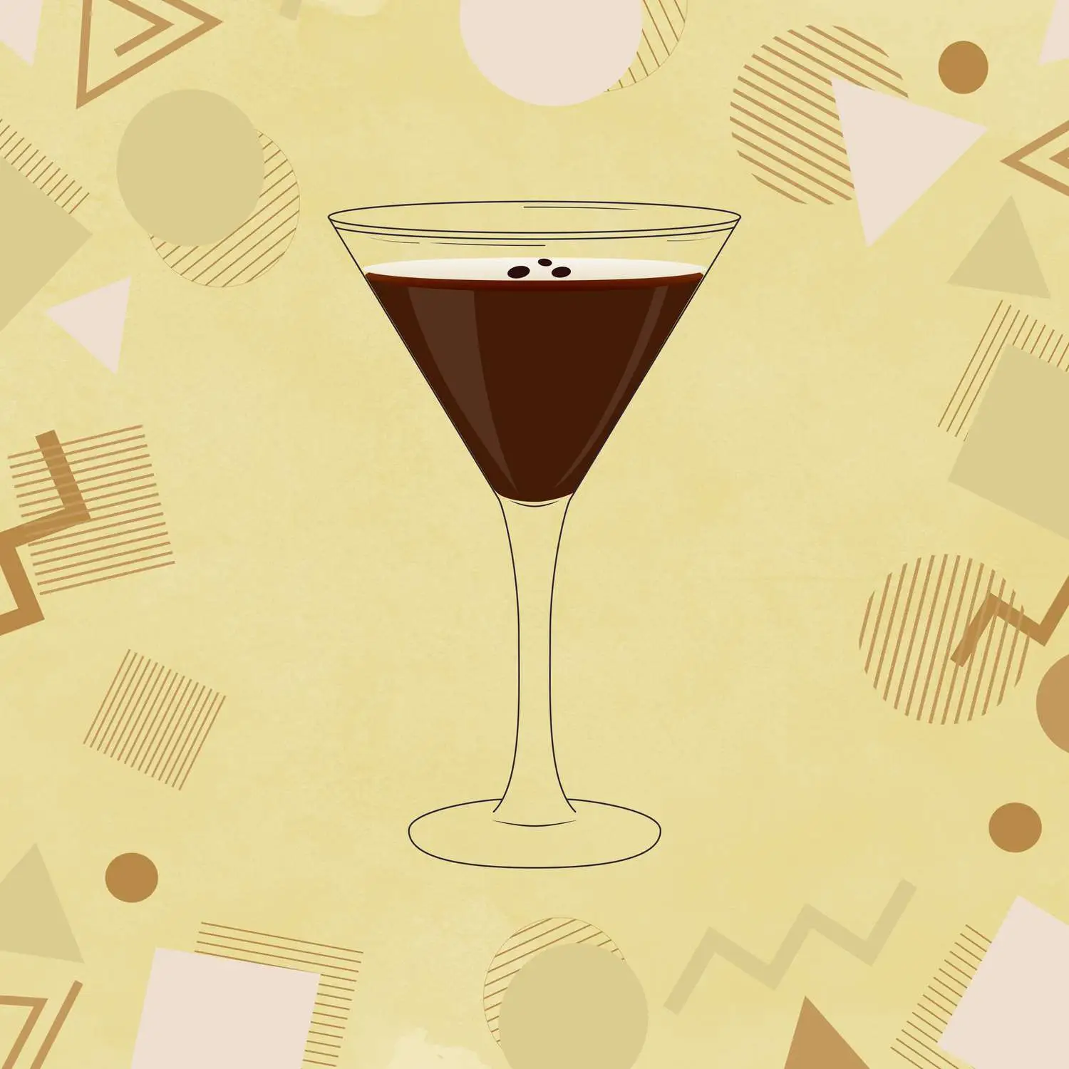 Espresso Martini against a yellow background with graphics