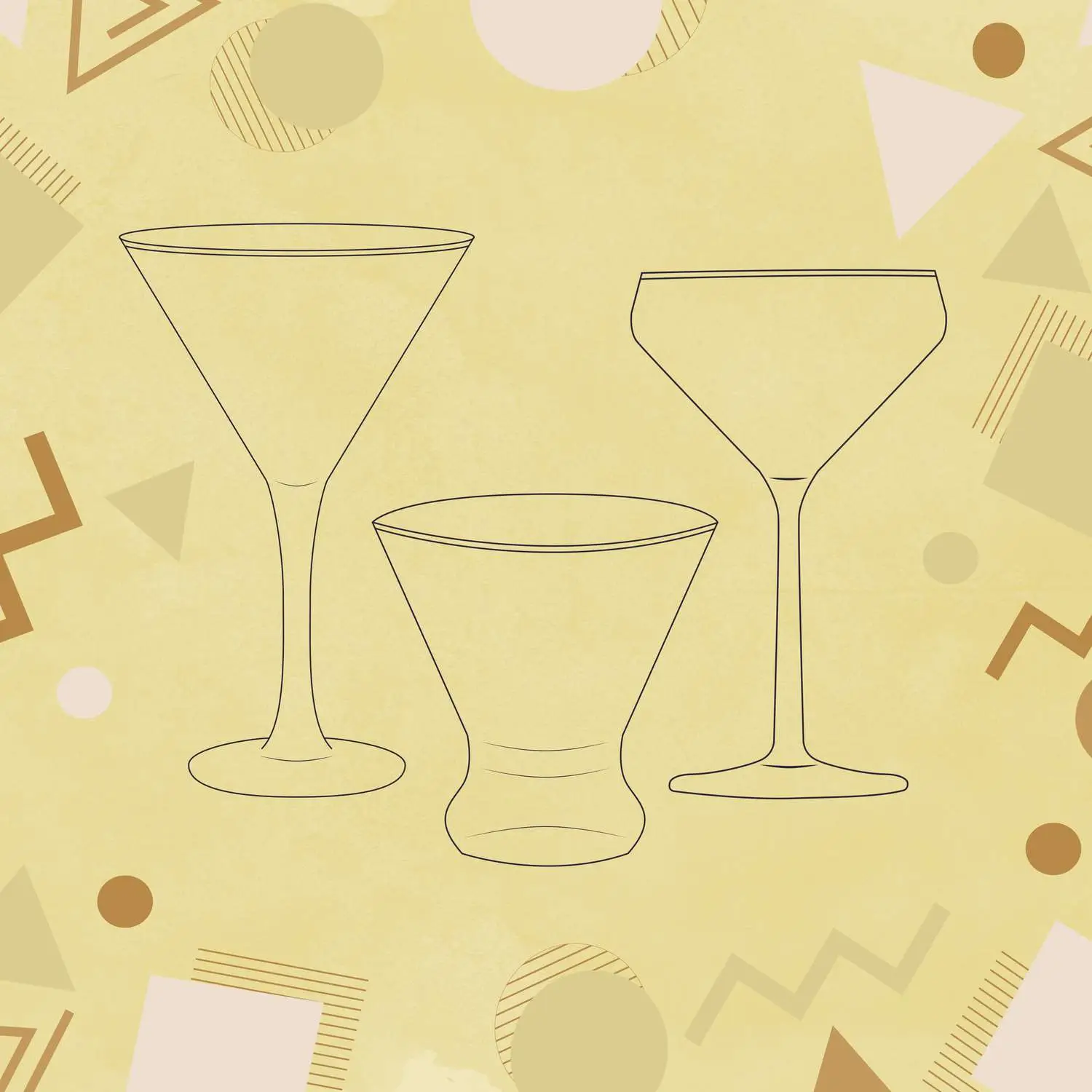 Martini glasses against a yellow background with graphics