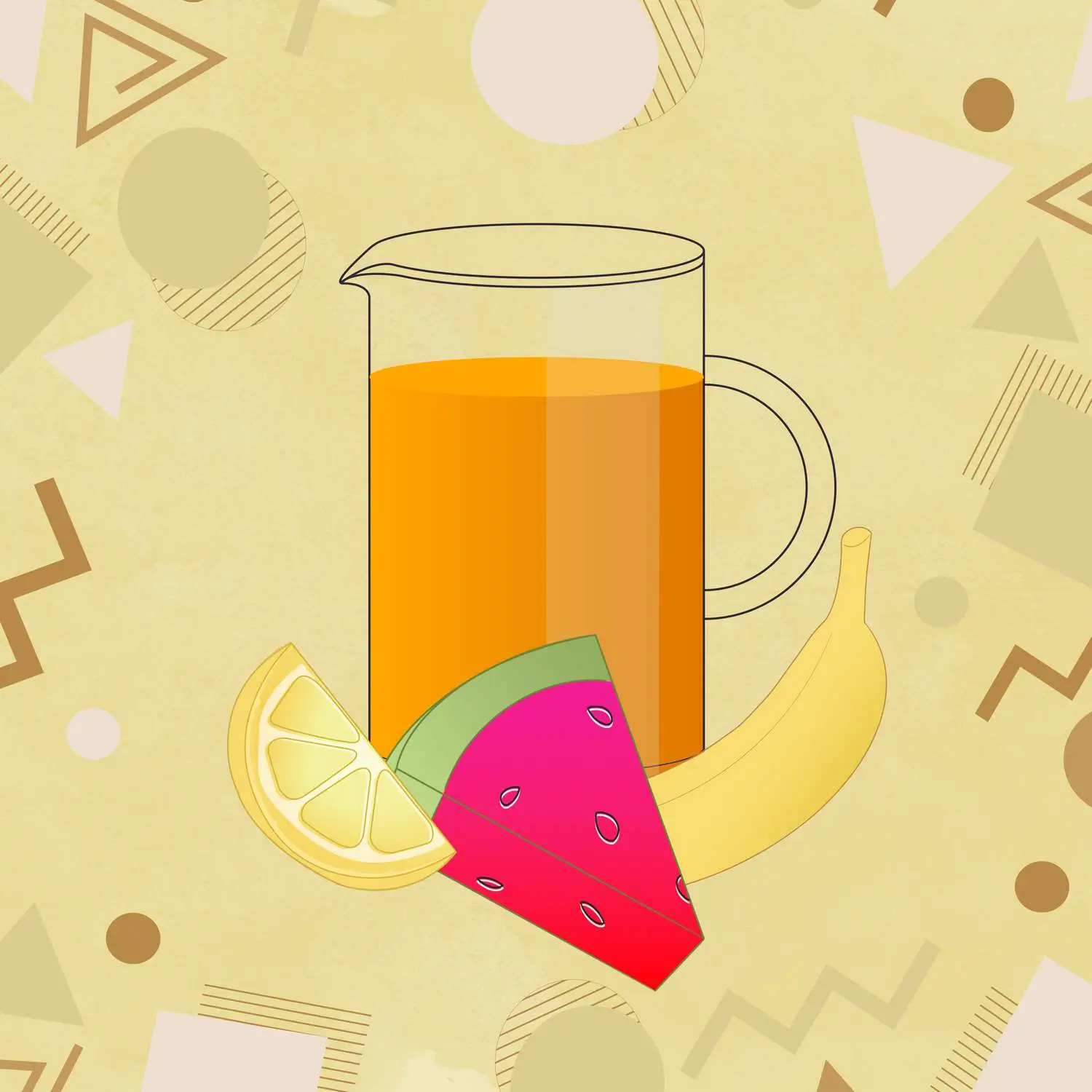 Fresh juice against a yellow background with graphics