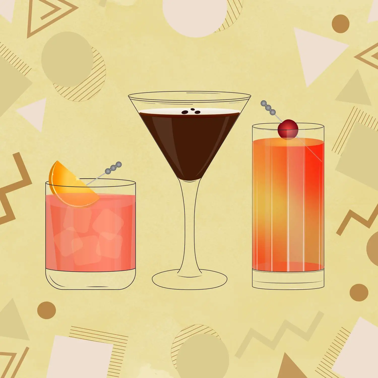 Fun cocktails against a yellow background with graphics