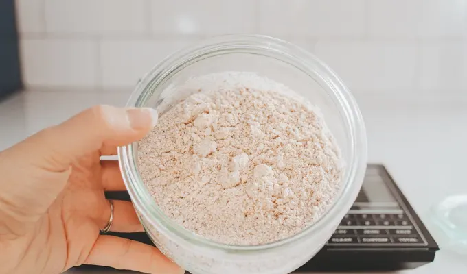 Whole wheat flour for making a sourdough starter from scratch.' title='How to Make a Sourdough Starter From Scratch