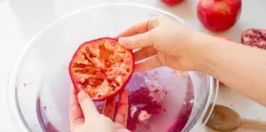 A de-seeded pomegranate half.' title='How to Remove Seeds from a Pomegranate