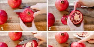Breaking a pomegranate apart.' title='How to Remove Seeds from a Pomegranate