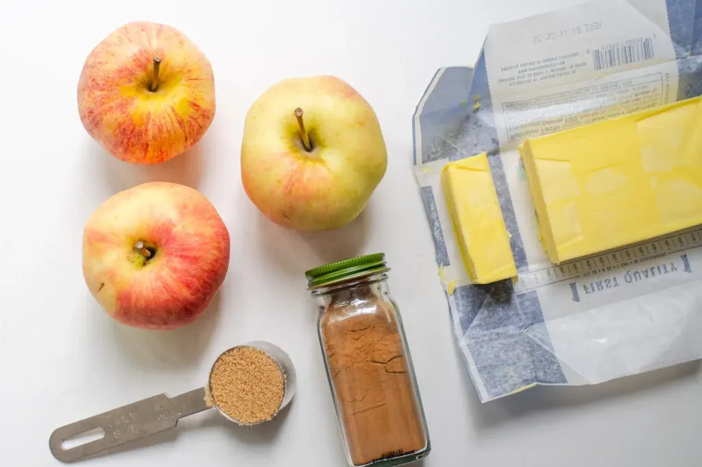 All of the ingredients needed to cook the apples.' title='Apple French Toast Casserole Recipe
