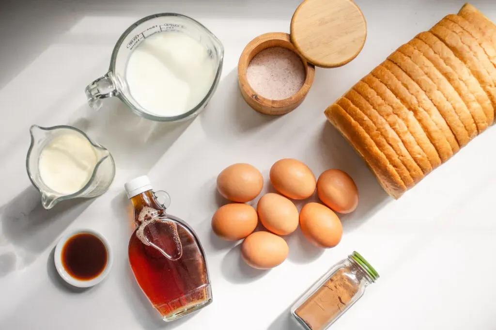 All of the ingredients needed for the custard base of the French toast casserole. ' title='Apple French Toast Casserole Recipe