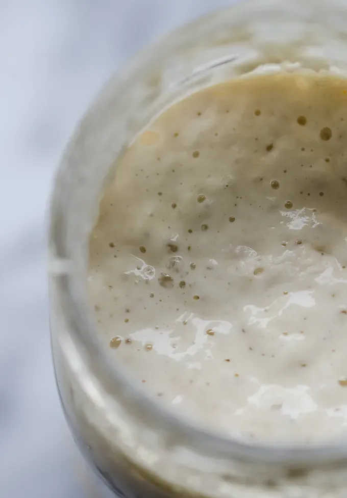 A fed and active sourdough starter.' title='Sourdough Dutch Baby/German Pancake